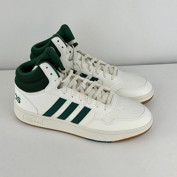 Size 10.5 - Men's Adidas Hoops 3.0 Mid Athletic Sneaker - White/Green